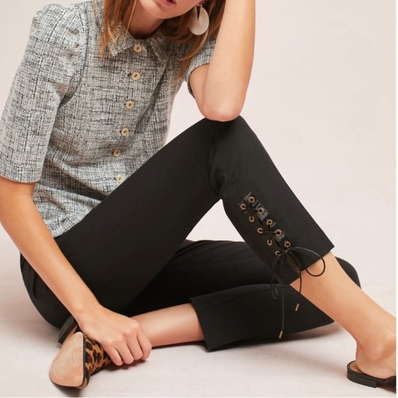 Anthropologie The Essential Slim Lace Up Trousers in Black size 0 - Picture 1 of 14